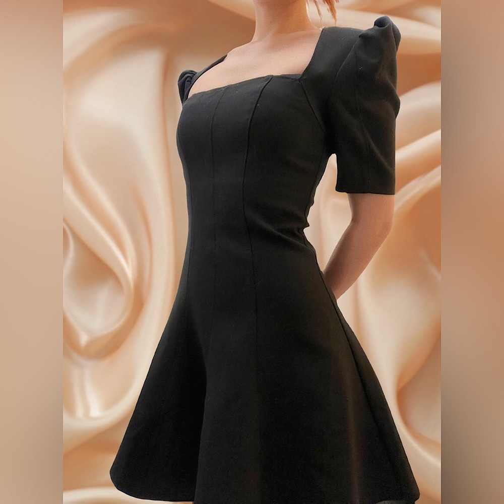 CINQ À SEPT Joy Puff-Sleeve Black Dress